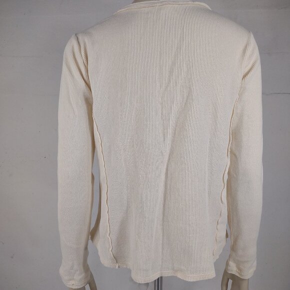 Sundance ivory 100% cotton long sleeve lace up V-Neck thermal shirt ladies Large - Picture 4 of 7